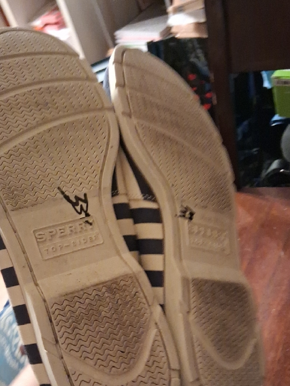Sperry Navy and Tan Striped Canvas Boat Shoes - Picture 8 of 8